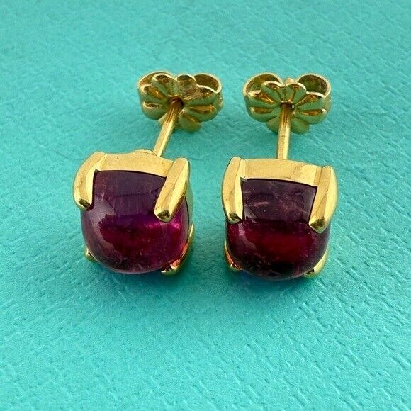 RARE Tiffany & Co Rubellite Sugar Stack Earrings 18k Yellow Gold Paloma Picasso
