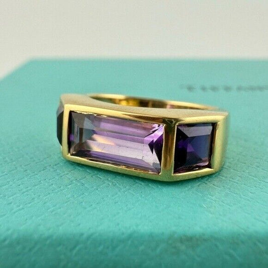 Vintage Tiffany & Co. Baguette Three-stone Ring Amethyst in 18k Yellow Gold 7g