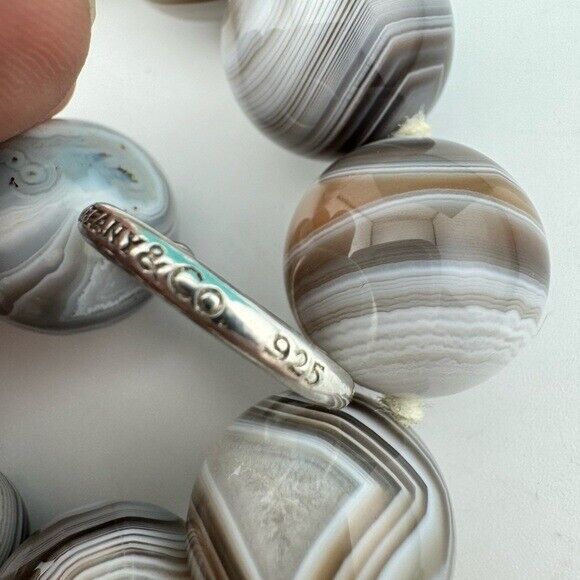 RARE Tiffany & Co. 18mm Banded Agate Gemstone Necklace Paloma Picasso Silver