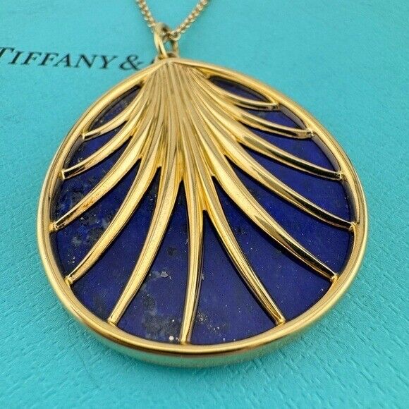 RARE Tiffany & Co. Lapis Lazuli Villa Paloma Palm Necklace 18k Yellow Gold 30"