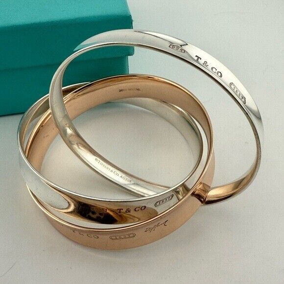 SUPER RARE Tiffany & Co. 1837 Interlocking Rubedo & Silver Bangles Bracelet