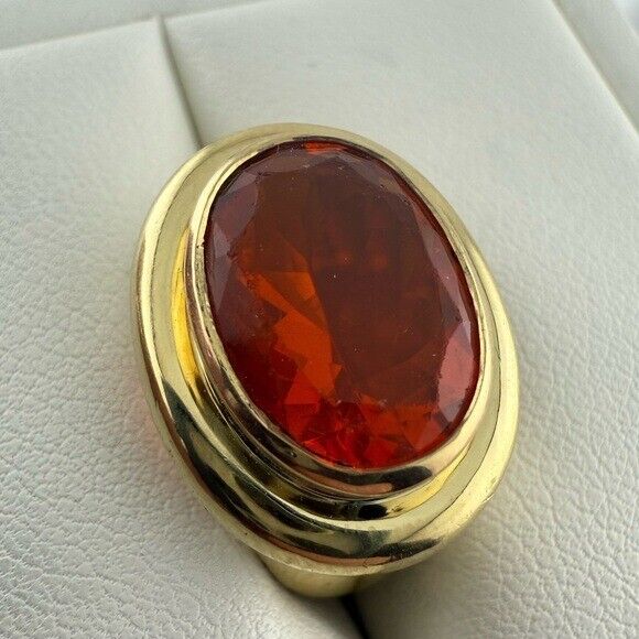Vintage Tiffany & Co. 18k Fire Opal Cocktail Ring Paloma Picasso Yellow Gold