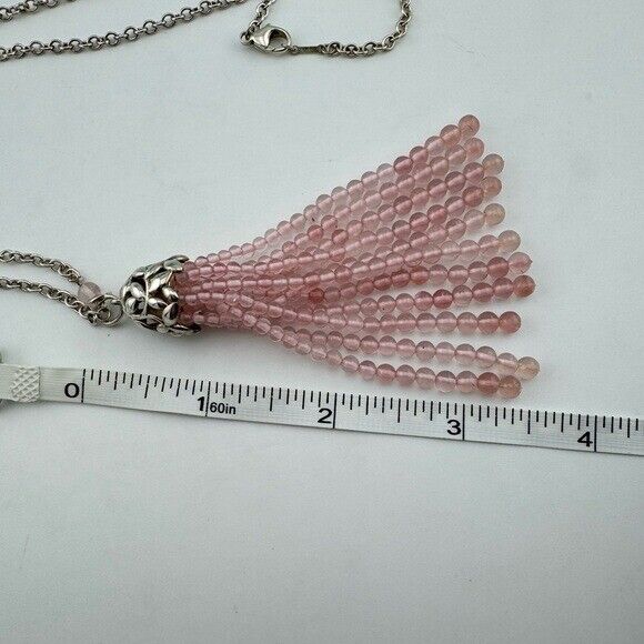 RARE Tiffany & Co. Olive Leaf Rose Quartz Tassel Necklace Sterling Silver 28"