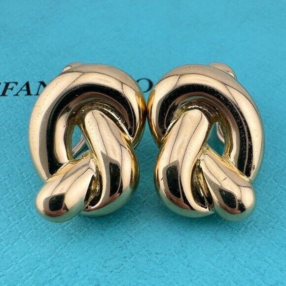 1982 Vintage Tiffany & Co. 18k Pretzel Twist Love Knot Clip Earrings