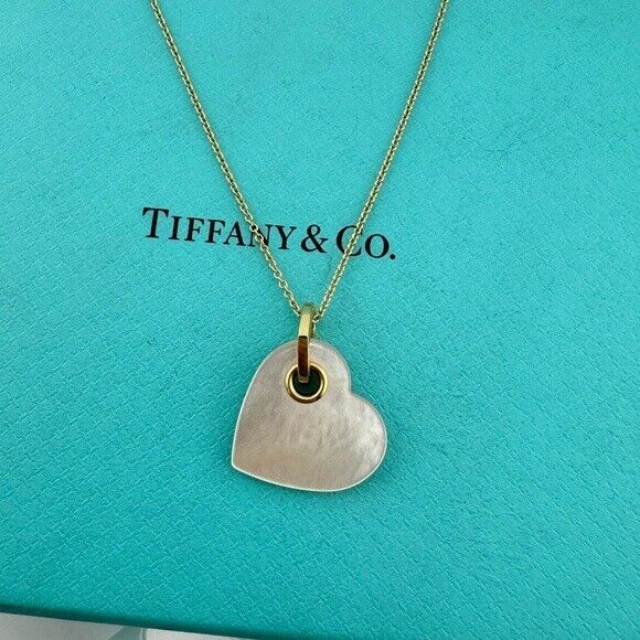 Retired Tiffany & Co. 18k  Mother of Pearl Heart Charm Necklace 16"