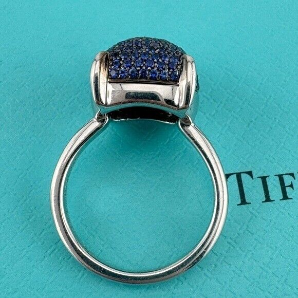 RARE Tiffany & Co. Blue Sapphire Sugar Stack Ring 18k White Gold