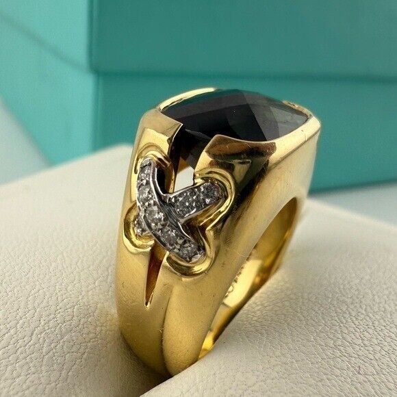 RARE Tiffany & Co. Tourmaline Cocktail Ring with Pave Diamond X Size 5.25 14g
