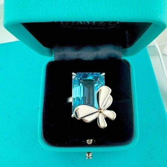 Return to Tiffany & Co. Blue Topaz Love Bug Sparkler Ring Size 8