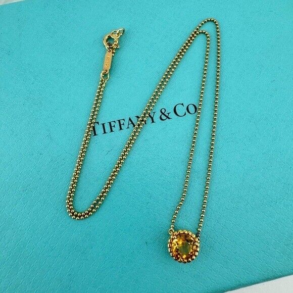 RARE Tiffany & Co. Citrine Sparkler Beaded Chain Necklace 18k Yellow Gold 16"