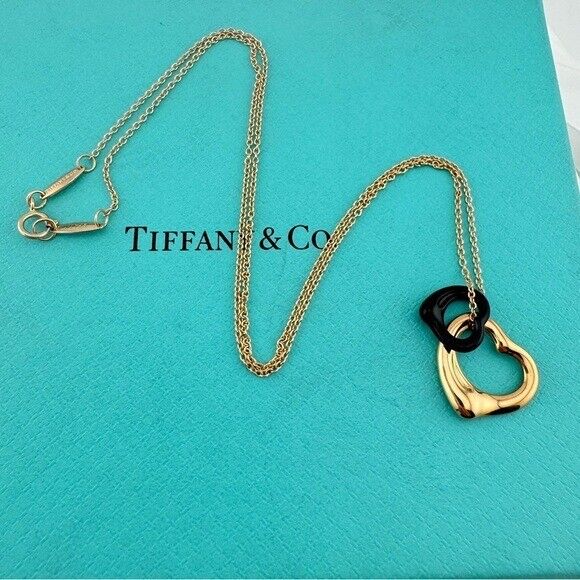 Tiffany & Co. 18K Rose Gold Black Jade Open Heart Necklace 16"
